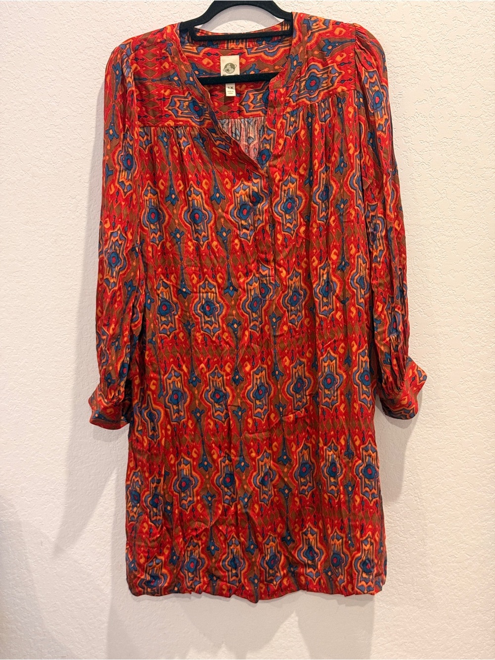 Red Printed Long Sleeve Boho Dress